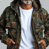 Men's Camouflage Hooded Multi-pocket Zip Cargo Jacket 19409115Z