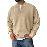 Men's Solid Color Loose Zipper Collar Long Sleeve Casual Sweatshirt 66642659Z