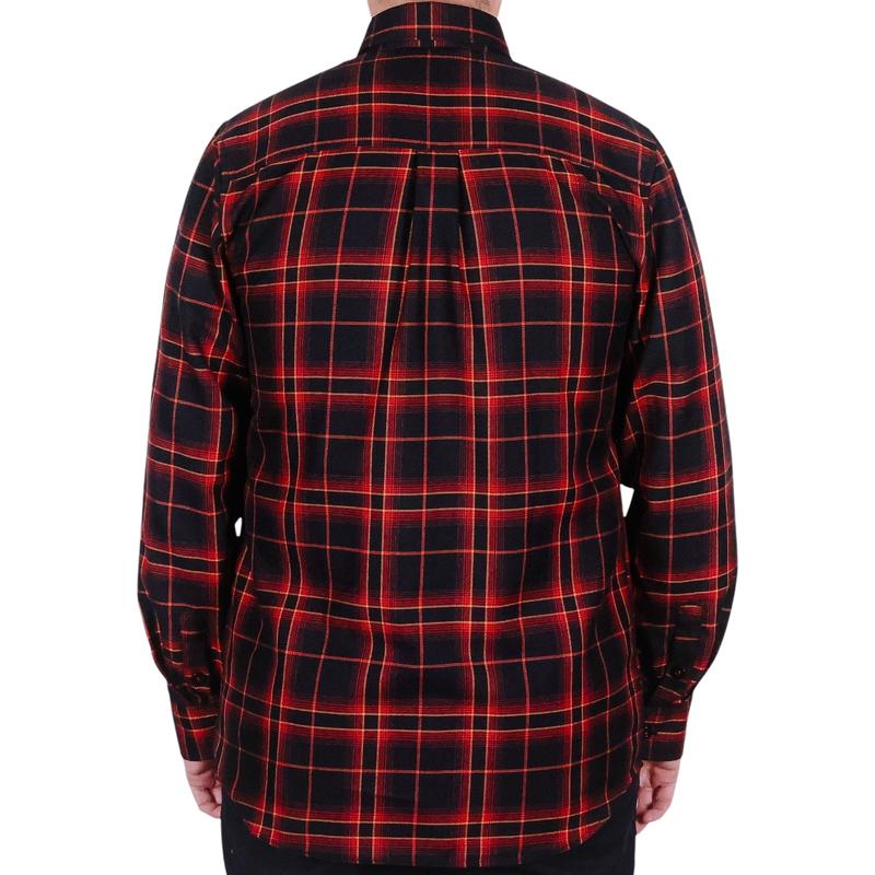 Men's Stylish Red and Black Plaid Lapel Long-sleeved Shirt 17100817F