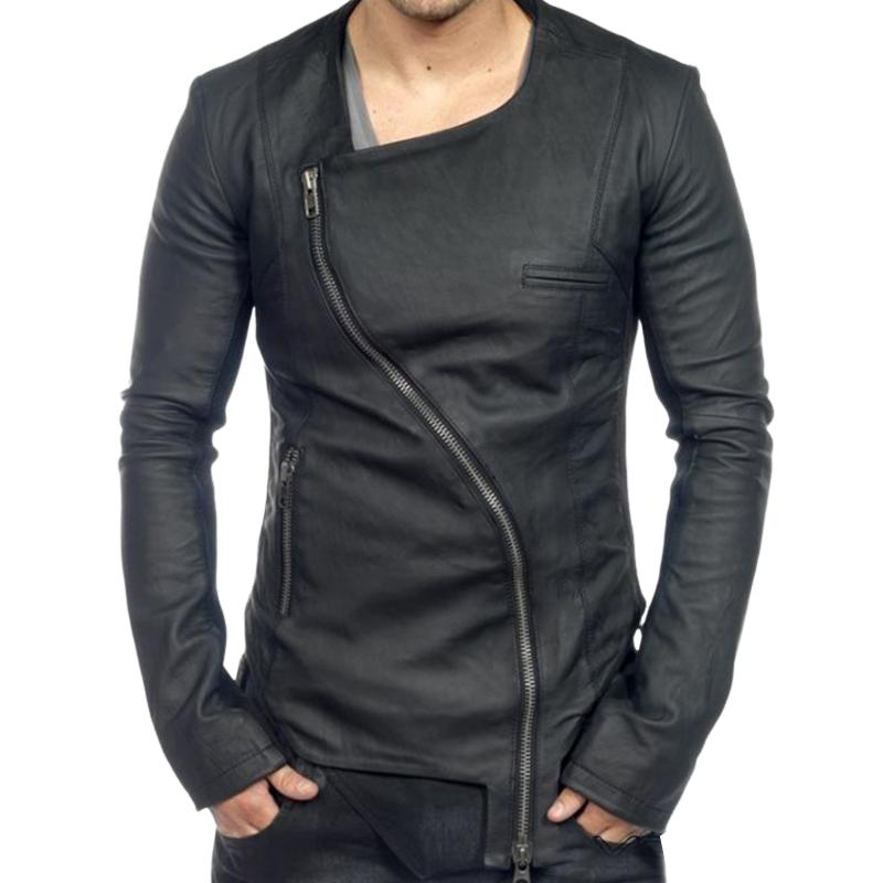 Men's Vintage Zipper Leather Long Sleeve T-Shirt 58964236U