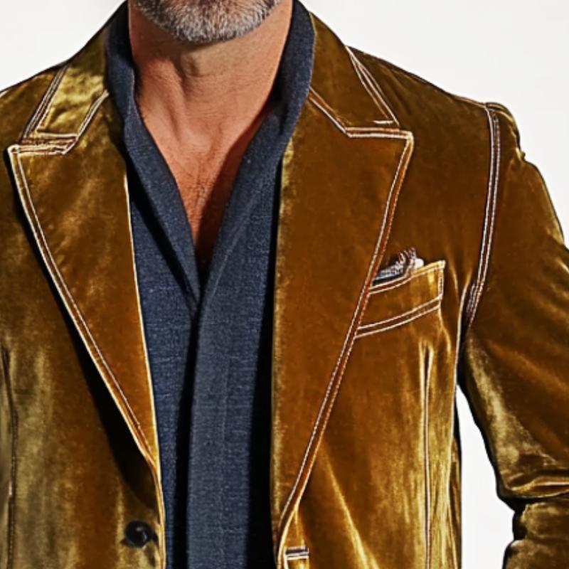 Men's Retro Casual Solid Color British Style Gold Velvet Blazer 11904773TO