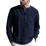 Men's Dark Blue Round Neck Long Sleeve T-shirt 94435945U