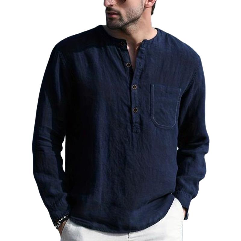 Men's Dark Blue Round Neck Long Sleeve T-shirt 94435945U