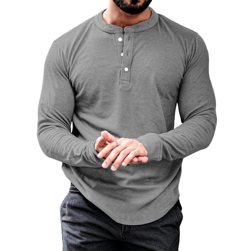 Men's Fashion Waffle Henley Neck Long Sleeve T-Shirt 27626438Y