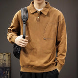 Men's Retro Casual Solid Color Polo Collar Pocket Sweatshirt 98832045TO