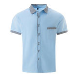 Men's Striped Colorblock Multi-Button Short Sleeve Shirt 31269546Y