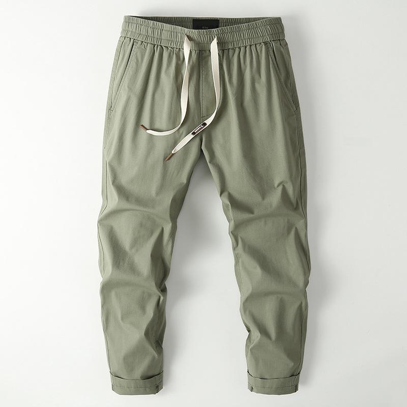 Men's Solid Cotton Elastic Waist Cargo Pants 47105308Z