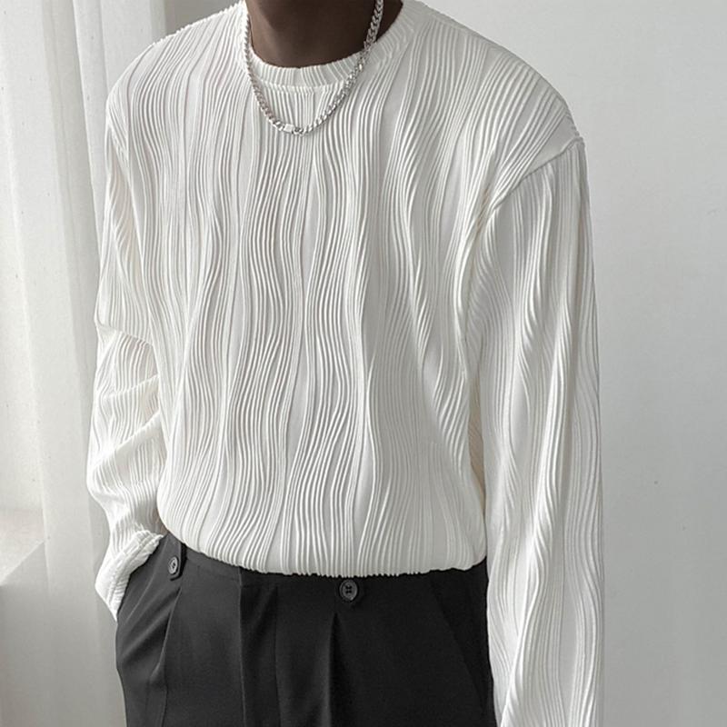 Men's Solid Texture Fabric Round Neck Long Sleeve T-shirt 10472993Z