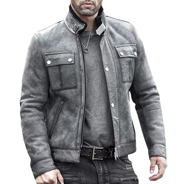 Men's PU Leather Fleece Lined Zip Jacket 31674584U