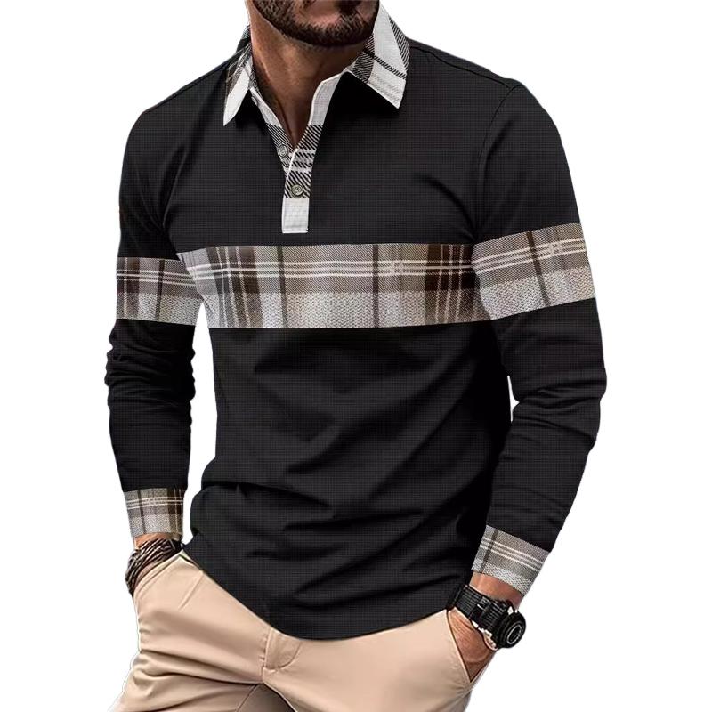 Polo informal de manga larga con botones y diseño de bloques de color para hombre 69839900X