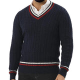 Men's Colorblock V-neck Long Sleeve Knit Sweater 82590963X