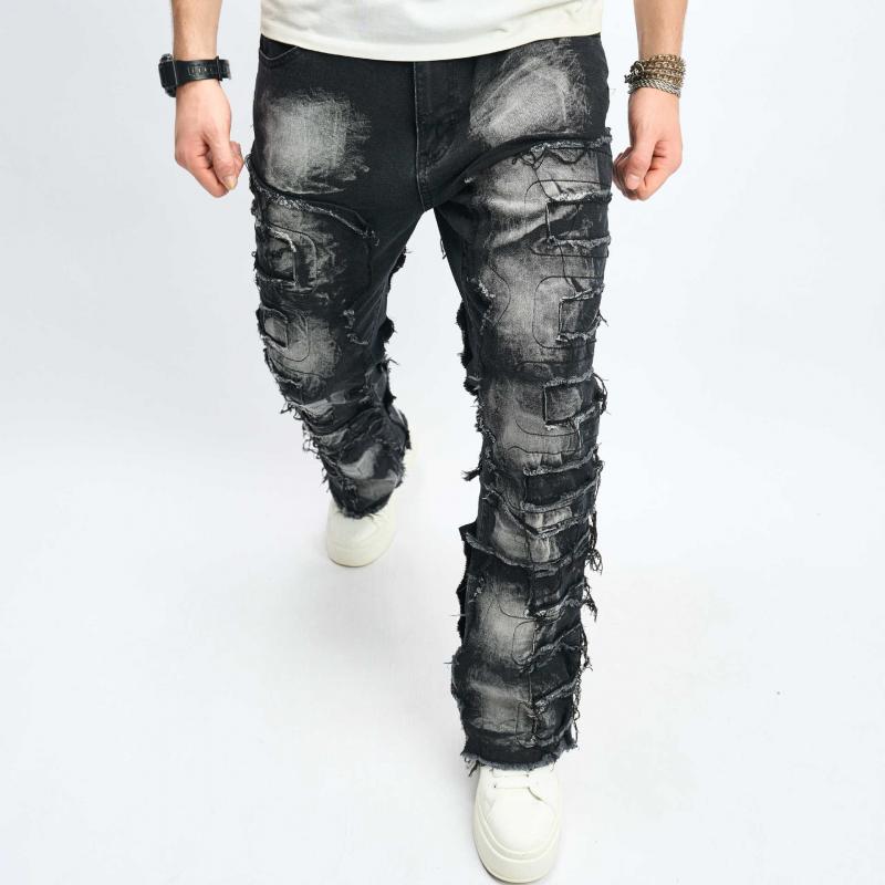 Men's Vintage Distressed Patchwork Raw Edge Jeans 6783467Z