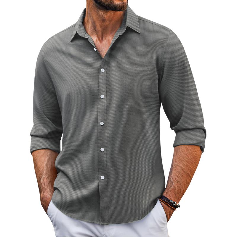 Men's Single-Breasted Lapel Long-Sleeved Shirt 99354806Y