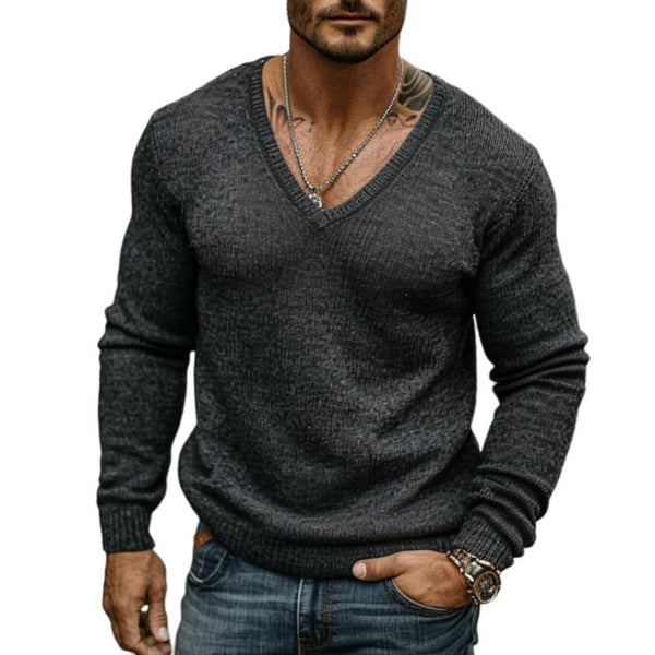 Men's Casual V-neck Long Sleeve Slim Fit Knit Pullover Sweater 15062227M