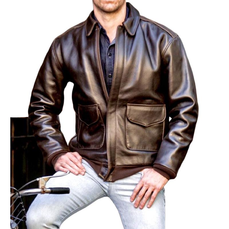 Men's Retro Glossy Leather Jacket 44846736U