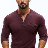 Men's Classic Casual Slim Pocket V-Neck Button Long Sleeve T-Shirt 10131221K