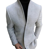 Men's Retro Casual Herringbone Collarless Mid-Length Coat 13076148TO