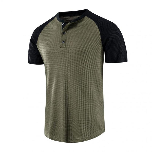 Men's Casual Contrast Waffle Henley Collar Short Sleeve T-Shirt 18995816M