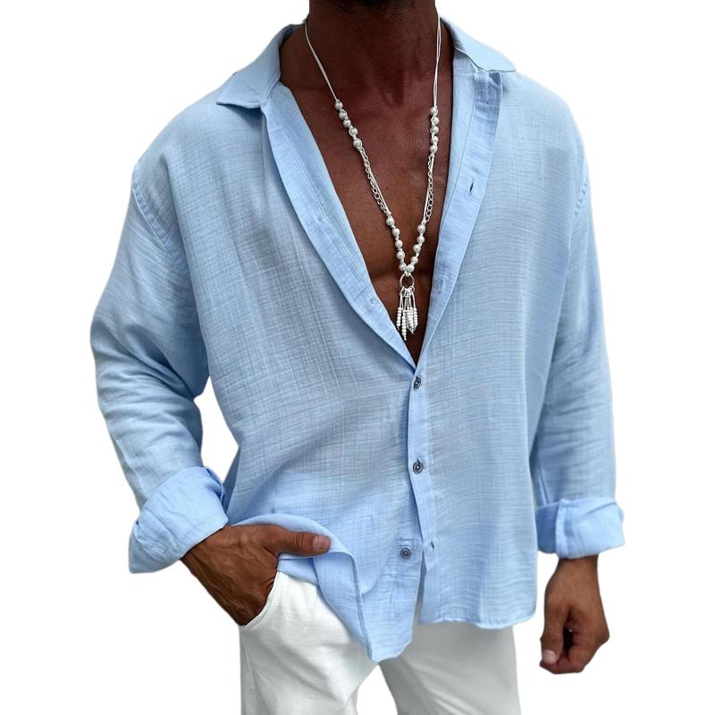 Chemise décontractée à manches longues en coton et lin pour homme 81070159Z