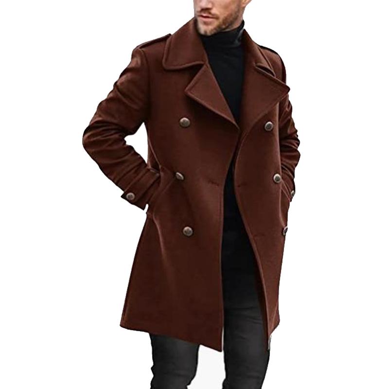 Men's Lapel Double Breasted Mid-length Coat 66914470Z