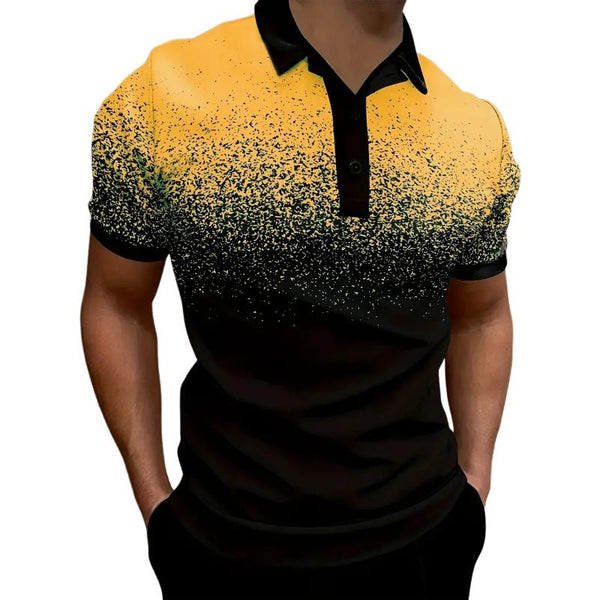 Men's Casual Gradient Print Lapel Short Sleeve Polo Shirt 31721362M