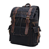 Men's Vintage Beeswax Canvas Outdoor Leather Multi-Pocket Backpack 92970713Y