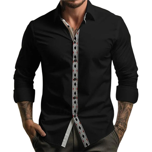 Men's Casual Retro Ethnic Style Geometric Print Lapel Long Sleeve Shirt 11987373TO