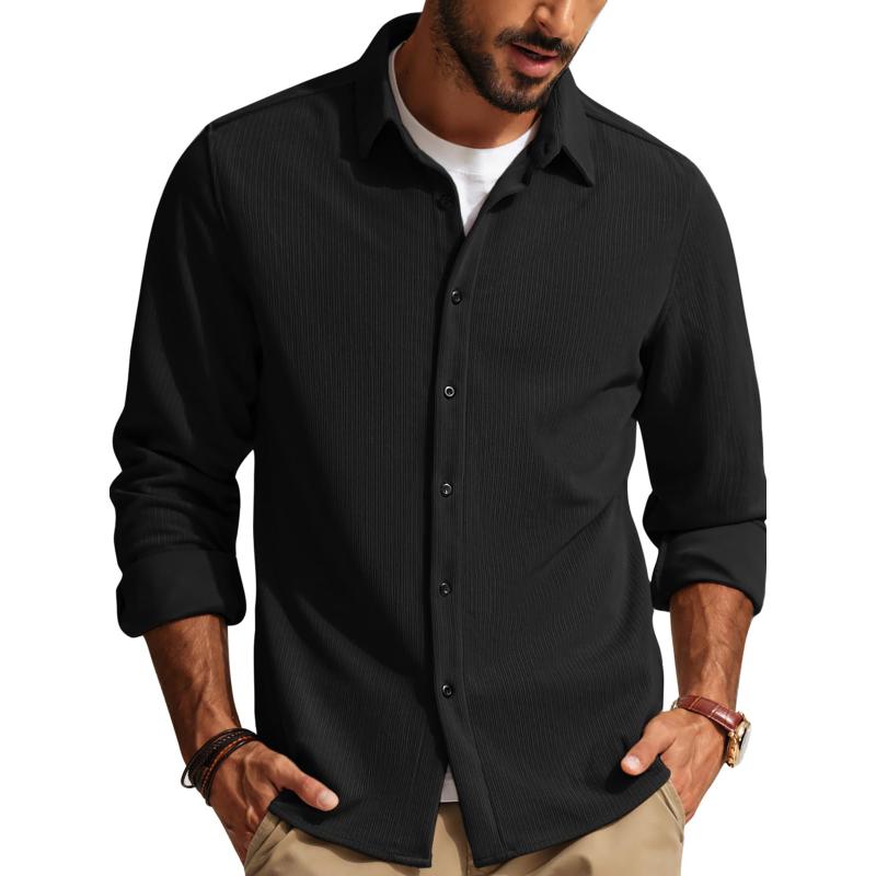 Men's Casual Solid Color Lapel Long Sleeve Shirt 92125385Y