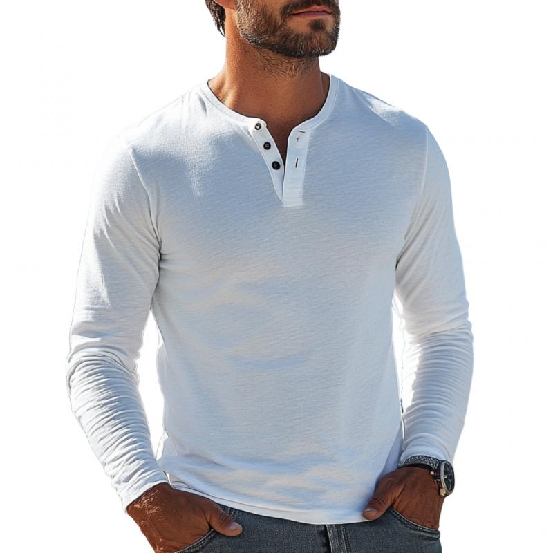 Men's Casual Cotton Blend Henley Collar Slim Fit Long Sleeve T-Shirt 32743528M