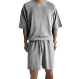 Men's Two-piece Sports Crew Neck Short-sleeved Shorts Set 45742930X
