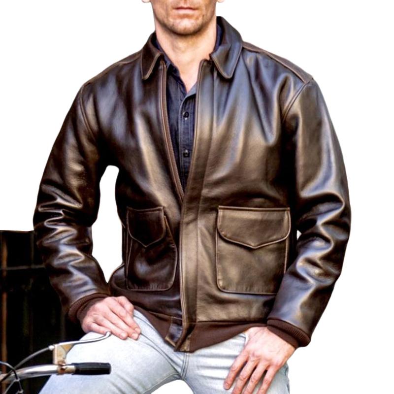 Men's Retro Glossy Leather Jacket 44846736U