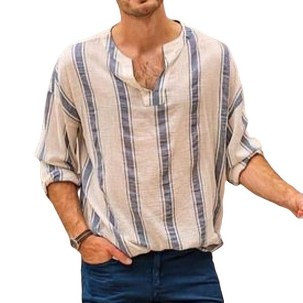 Men's Stripe Print Resort Long Sleeve Crewneck Shirt 25726735X