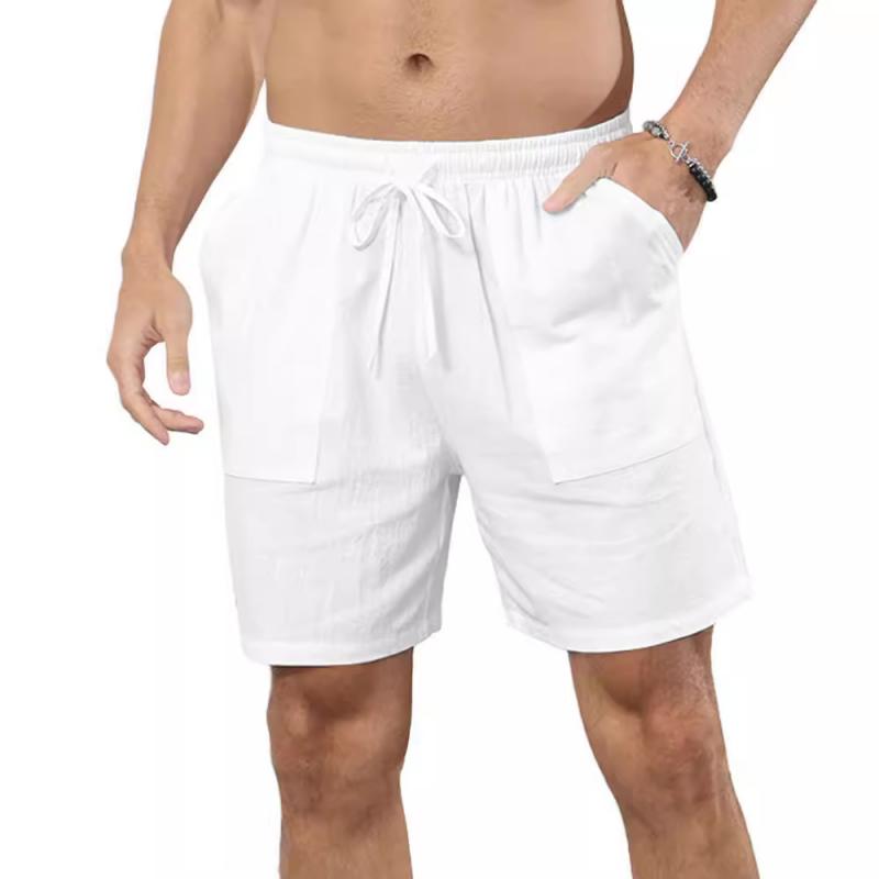 Men's Solid Color Cotton And Linen Beach Drawstring Shorts 66870843Y