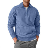 Men's Solid Lapel Raglan Sleeve Kangaroo Pocket Sweatshirt 18120678Z