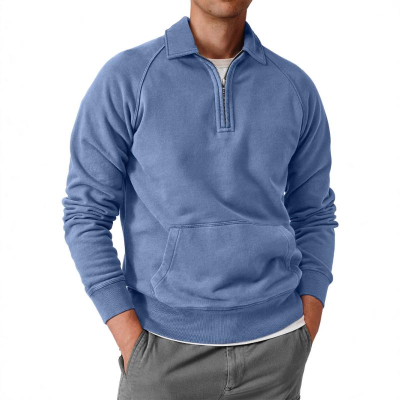 Men's Solid Lapel Raglan Sleeve Kangaroo Pocket Sweatshirt 18120678Z