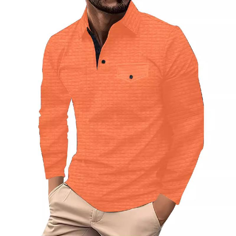 Men's Retro Casual Solid Color Small Checkered Long Sleeve T-shirt 93680118TO