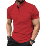 Men's Casual Contrast Henley Collar Short Sleeve T-Shirt 97792724M