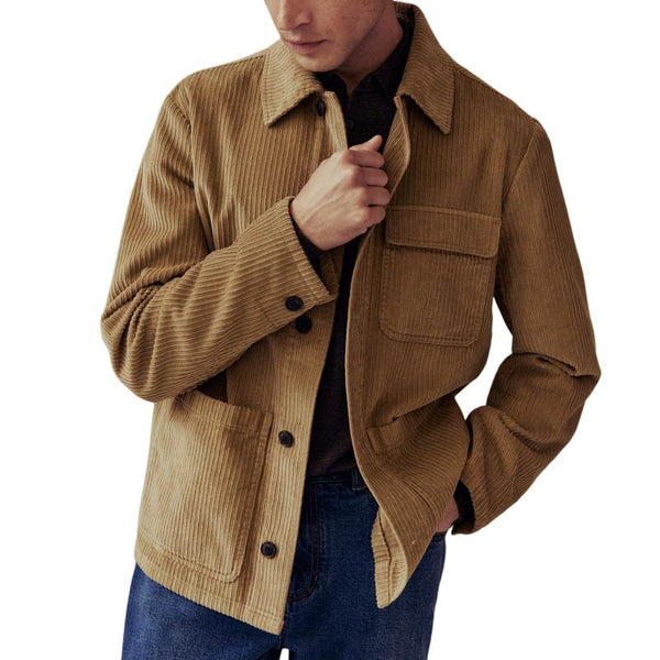 Men's Casual Corduroy Patch Pocket Lapel Single Breasted Work Jacket 07975708M