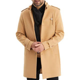 Men's Fashion Solid Color Stand Collar Single Breasted Mid-length Coat 86644266Z