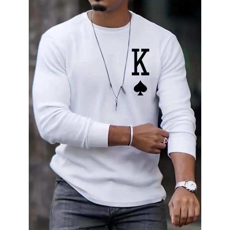 Men's Casual Letter Printed Round Neck Long Sleeve T-Shirt 02976465Y