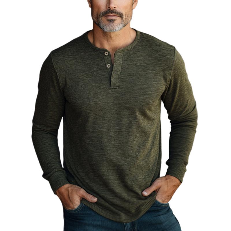 Men's Round Neck Three Button Long Sleeve T-shirt 68891864U