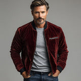 Men's Fashion Velvet Zipper Crew Neck Baseball Jacket 50293382Y