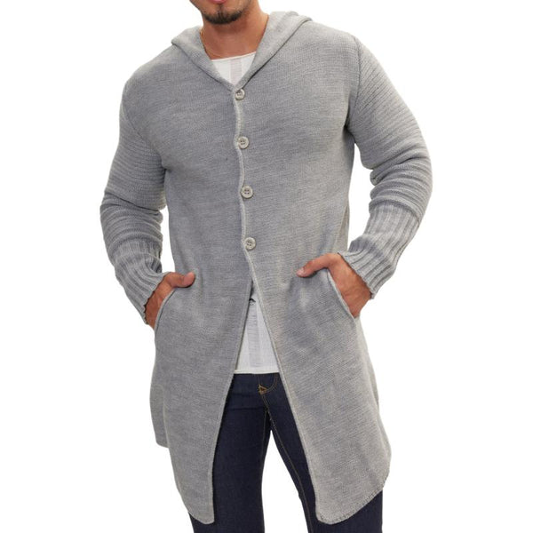 Men's Casual Hooded Single-breasted Mid-length Knitted Cardigan 64272437M