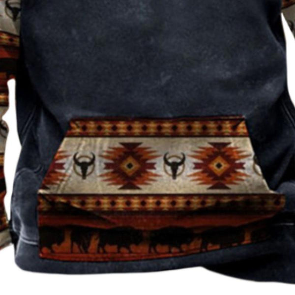 Men's Retro Casual Ethnic Style Zipper Printed Sweatshirt 75399665TO