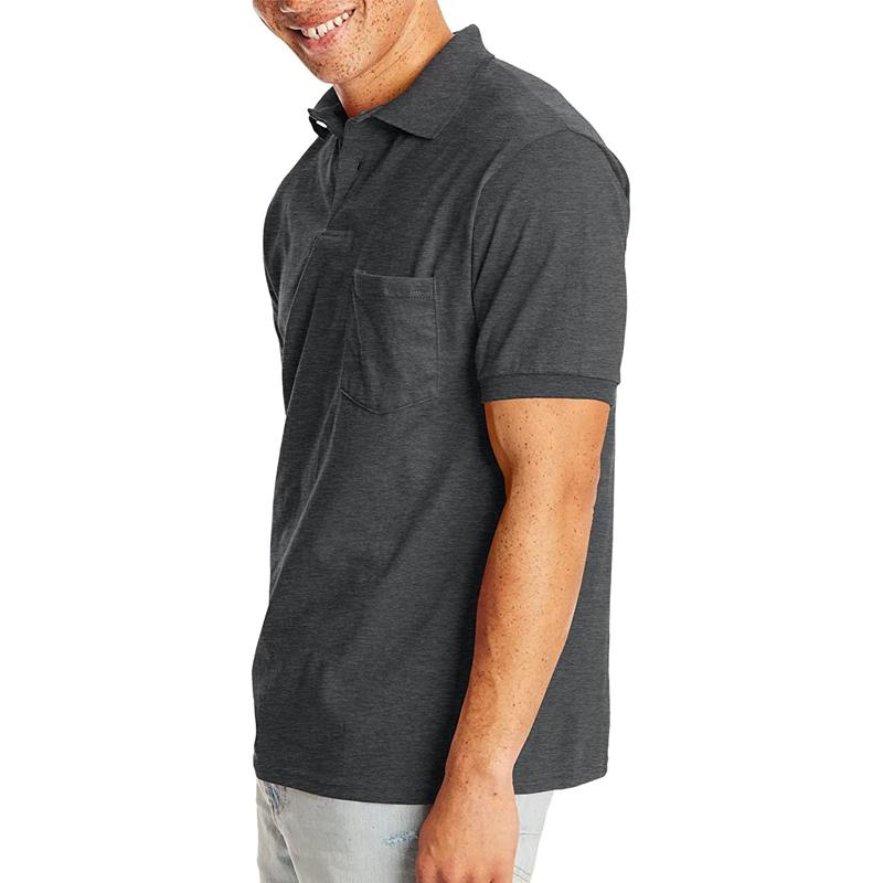 Men's Solid Lapel Breast Pocket Short Sleeve Polo Shirt 02068496Z