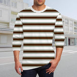 Men's Round Neck Printed Striped Long Sleeve T-shirt 87114175X