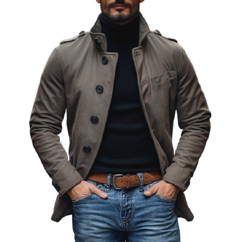 Men's Casual Cotton Lapel Single-Breasted Slim Fit Workwear Coat 96893711M