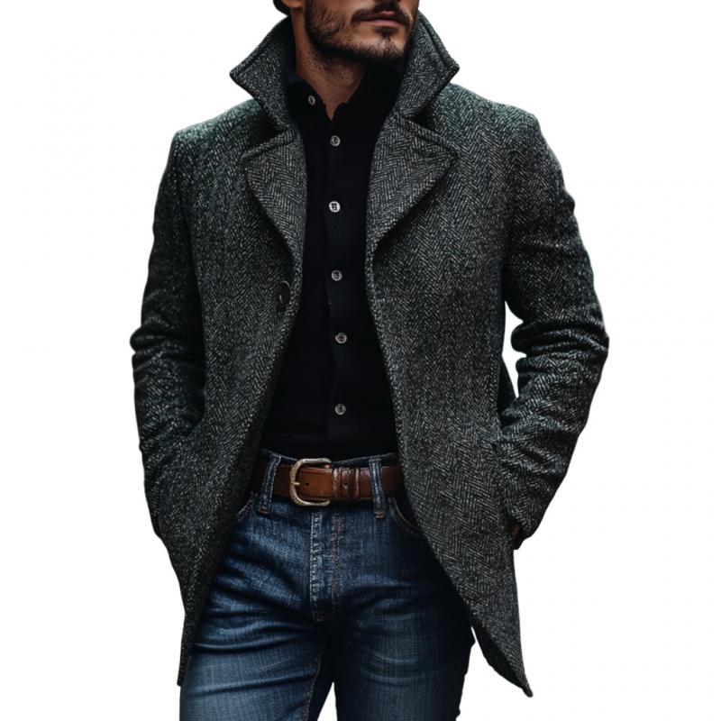 Men's Vintage Classic Herringbone Notch Lapel Single Breasted Slim Fit Coat 78486162M