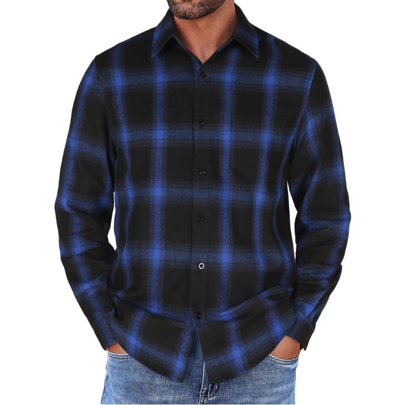 Men's Casual Plaid Long Sleeve Shirt 07122862Y