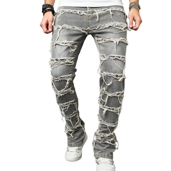 Men's Vintage Ripped Button Jeans 85863170X